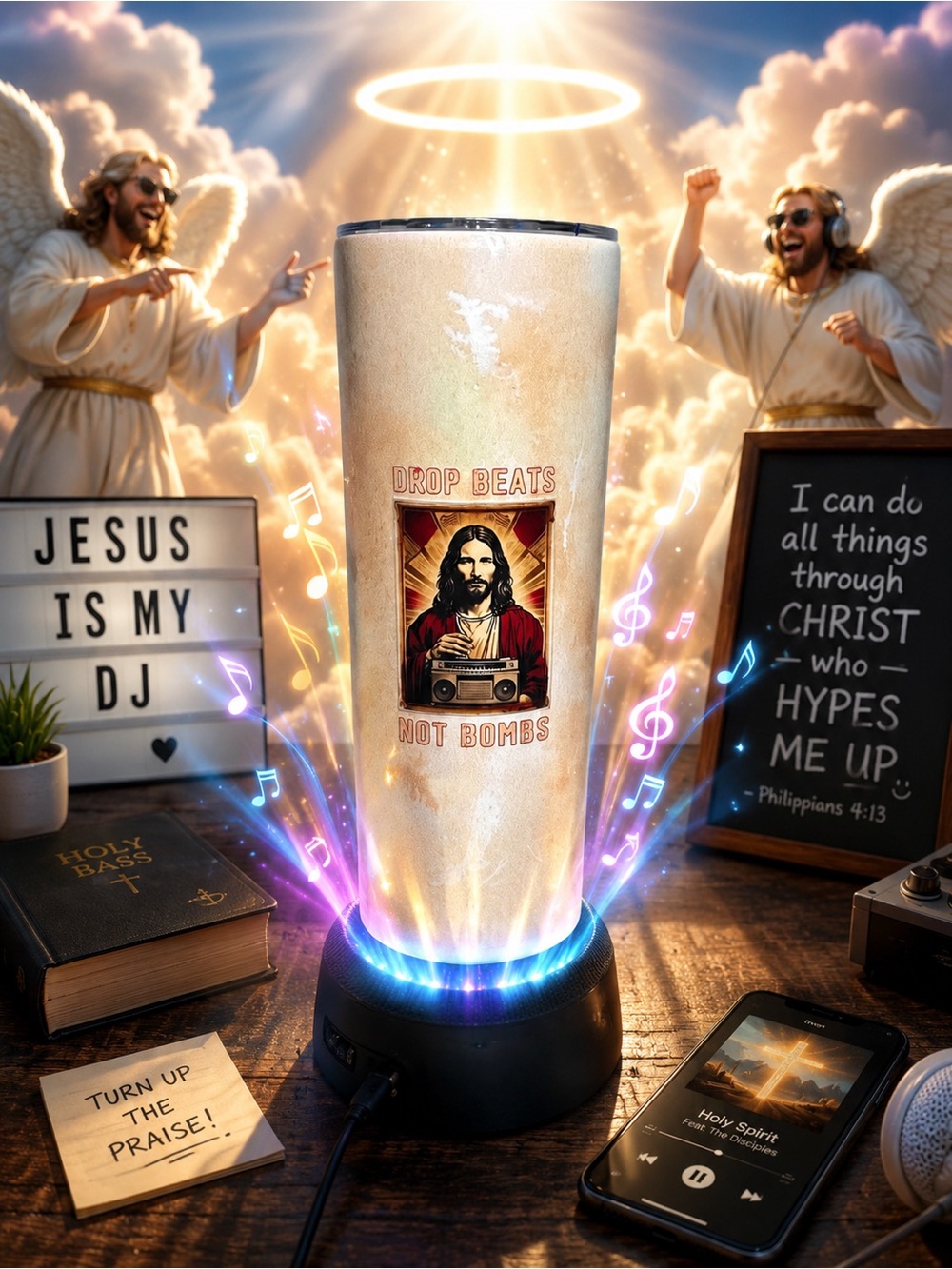 Stainless Steel White Tumbler - Drop Beats Not Bombs